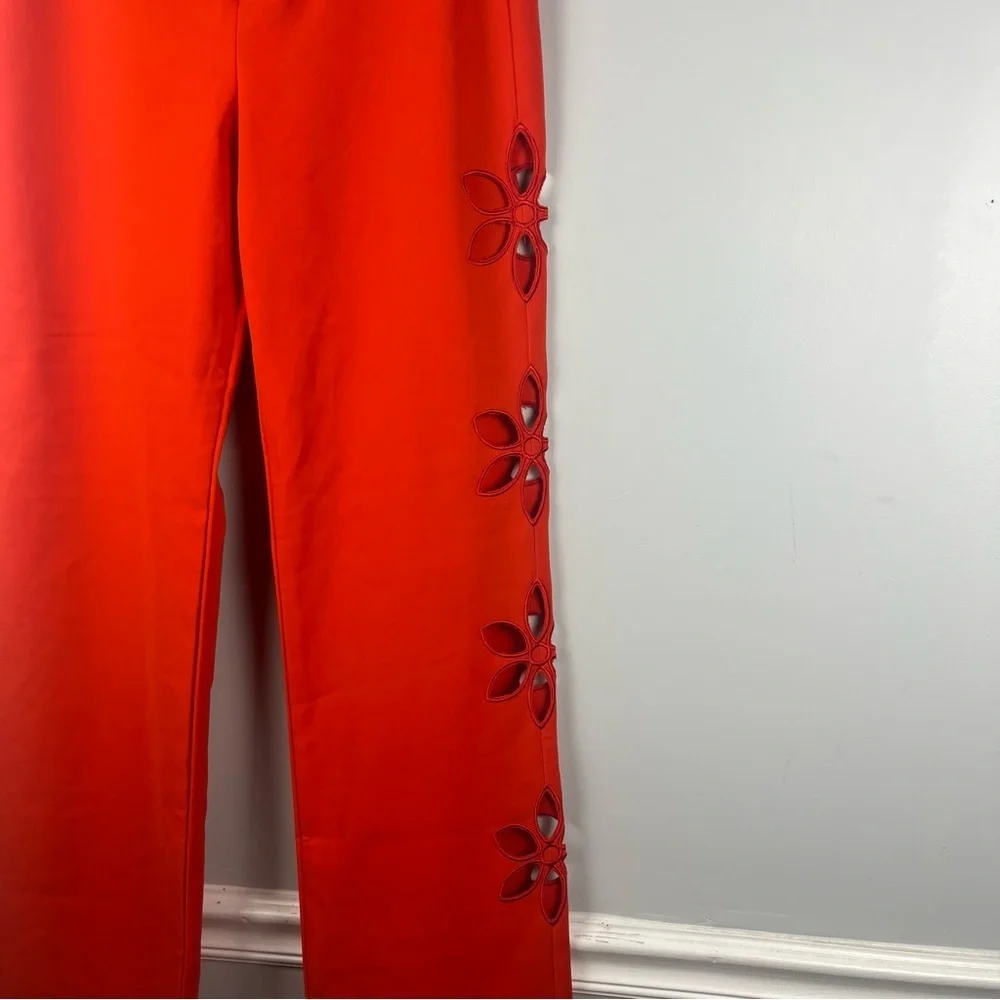 Akira orange red floral cutout trousers straight leg size small